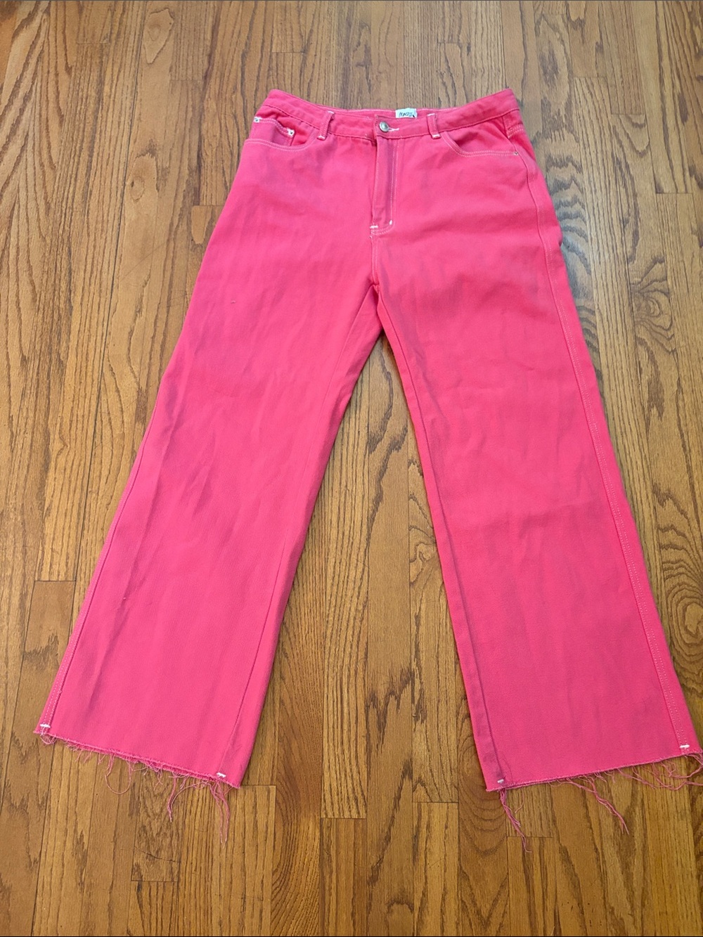 Princess Polly Hot Pink Wide-Leg Jeans with Frayed Hem
